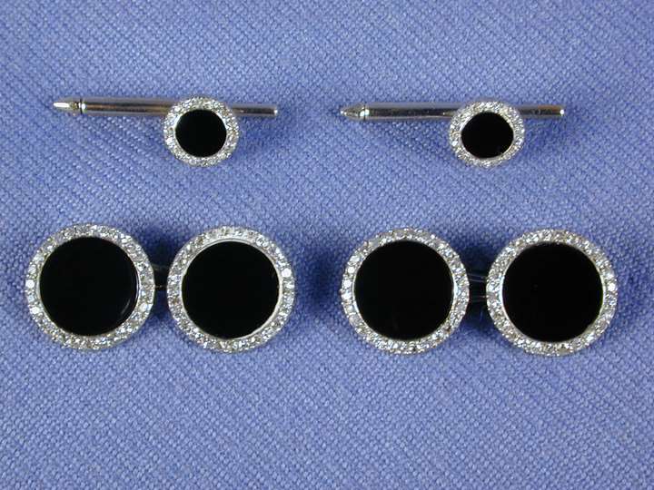 Set of diamond and onyx cufflinks and studs